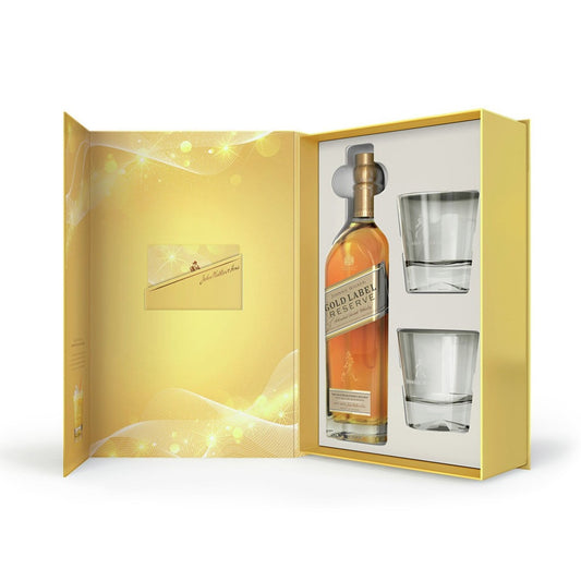 JOHNNIE WALKER GOLD LABEL RSV 75CL RIGIDS + 2 GLASSES GoBooz