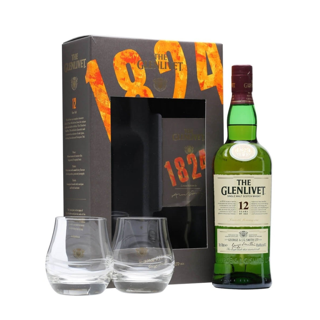 THE GLENLIVET 70CL 12 YEAR OLD + 2 GLASSES GoBooz